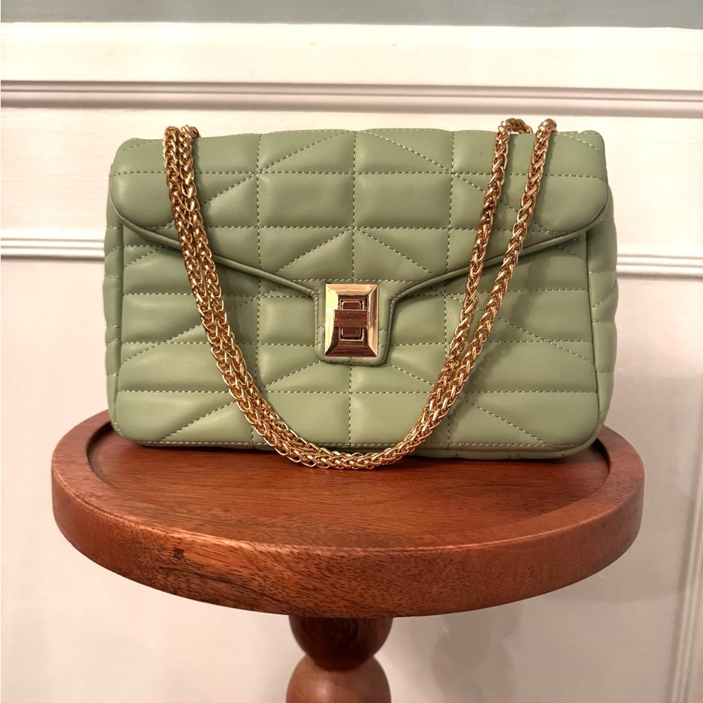 Miztique Green Quilted Shoulder Bag with Gold Chain